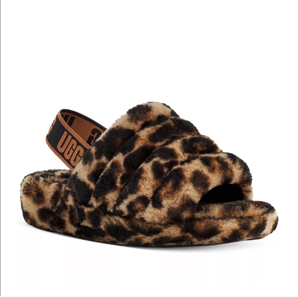 UGG Women's Leopard Print Fluff Yeah Slipper Sandals